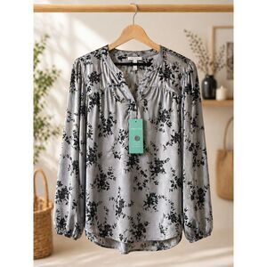 Maurices Floral Blouse NWT 0X 14/16 Gray Black Cottagecore Whimsigoth Top